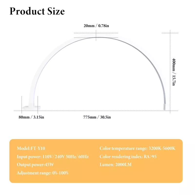 Fusitu FT-Y10 40W Boog Tafel Nagellamp Led Halve Maan Lichtvormige Nagels Care Kit Desktop Boog Ring Led Verlichting Voor Schoonheid