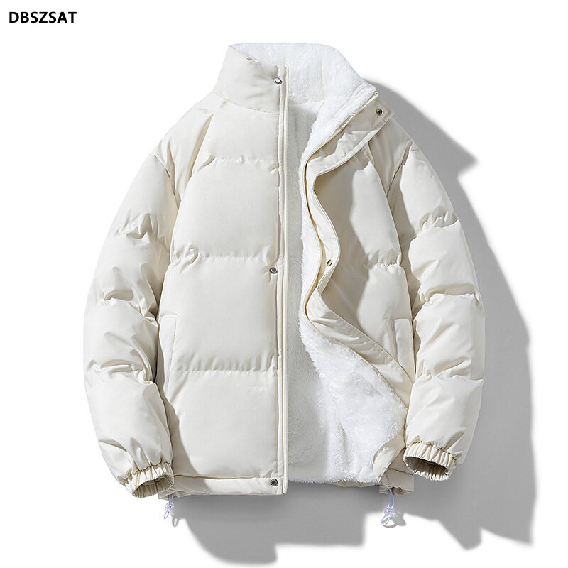 2023 Winter Jacket Men Zipped Thick Warm Streetwear Lined Fleece Cotton Padded Parka Oversize Fluffy Coat Loose Plush Fashion