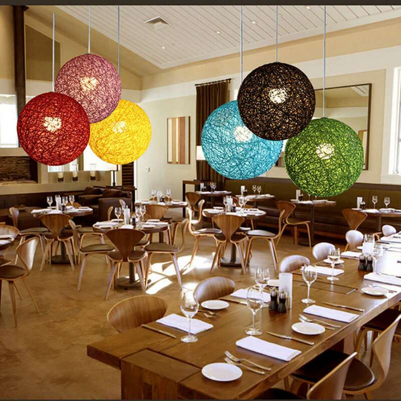 2X Зеленый/кофе бамбук, ротанг и пеньковый шар люстра индивидуальное творчество Сферический ротанговое гнездо абажур