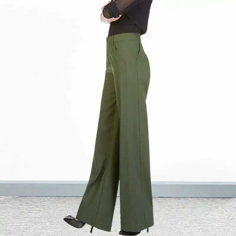 2024 Spring New Straight Women's Pants High Waist Casual Wide Leg Pants Slimming Pants Loose Army Green Mop