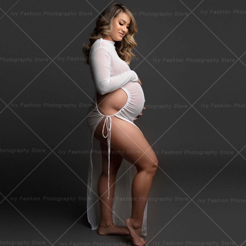 Seksowna odzież dla kobiet w ciąży sesja zdjęciowa z długimi rękawami wydrążana sznurowana sukienka plażowa rekwizyty do fotografii ciążowej