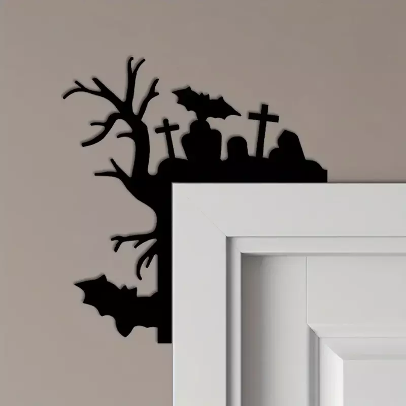 1 buah, ornamen tanda sudut pintu Halloween jaring laba-laba dekorasi sudut pintu kayu Halloween tanda sudut pintu untuk kerajinan rumah pesta