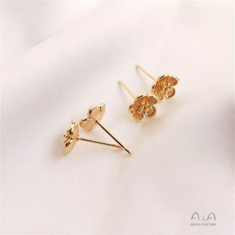 Boucles d'oreilles fleur de prunier à six pétales en or enveloppé 14 carats, accessoires d'oreille simples faits à la main, bricolage, E053