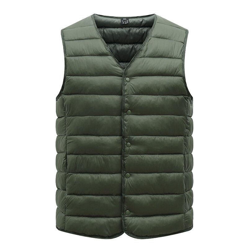 L-5XL-Chaleco ultraligero para hombre, chaqueta cálida con cuello en V, sin mangas, para ancianos de mediana edad, para invierno