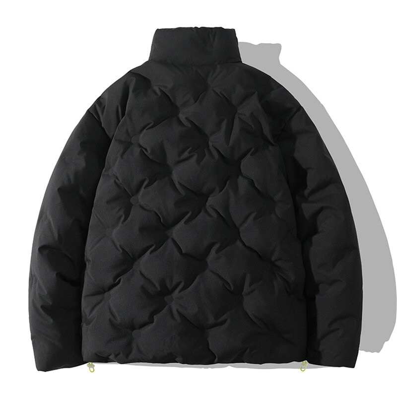 Doudoune d'hiver monochrome pour homme, manteau matelassé, vestes de camping, col montant, combinaison de documents, noir