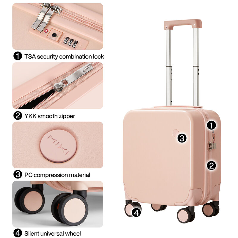 MIXI-Mini maleta ligera con ruedas giratorias para niños, bolsa de viaje con cerradura TSA, equipaje debajo del asiento, 14 pulgadas