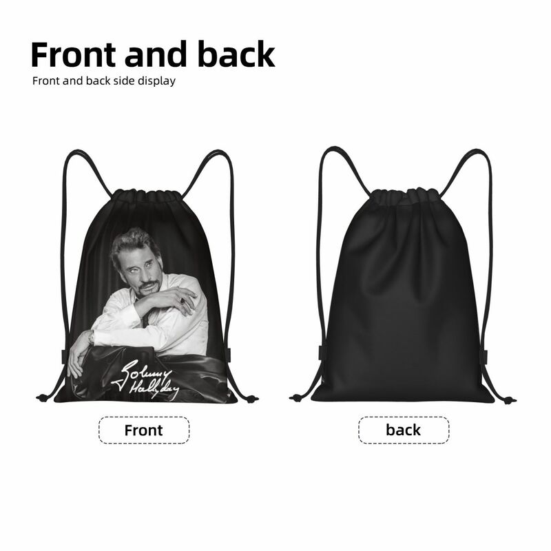 Lenda do rock francês Johnny Hallyday Drawstring Bag para homens e mulheres, mochila esportiva dobrável, mochilas de treinamento, esportes