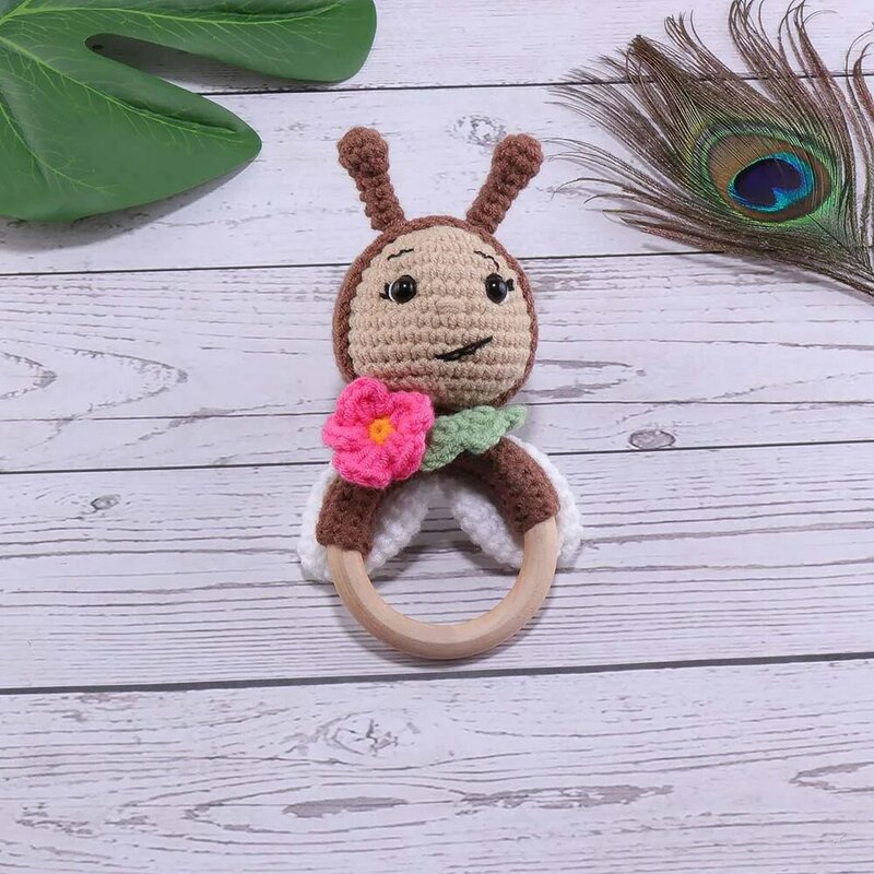 Baby Rattle Wooden Bracelet Knitted Hand Rocker Animal Newborn Soothing Toy Rattle Toddler Toys Baby Rattles0--12 Years