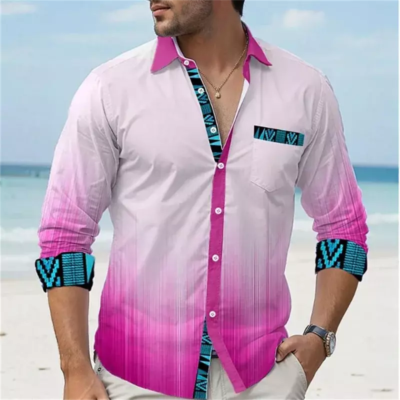 Hawaiian shirt men's fashion gradient color casual top outdoor T-shirt soft, comfortable, light and breathable new plus size