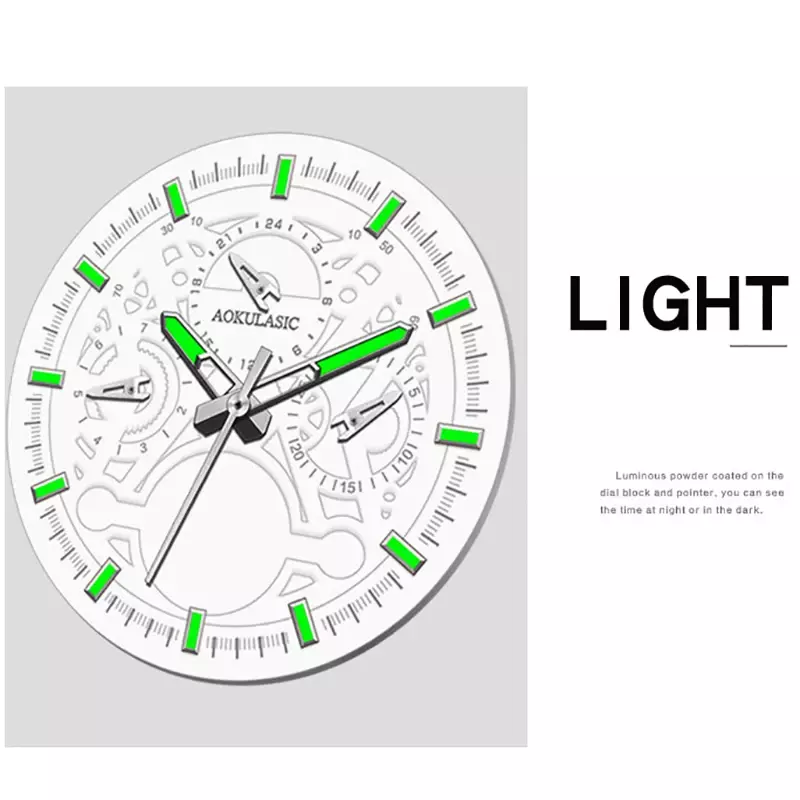 AOKULASIC Luxury Mechanical Male Watches Automatic Watch Wrist Mens Hollow Out Clock Luminous Moon Phase Waterproof Sport Watch