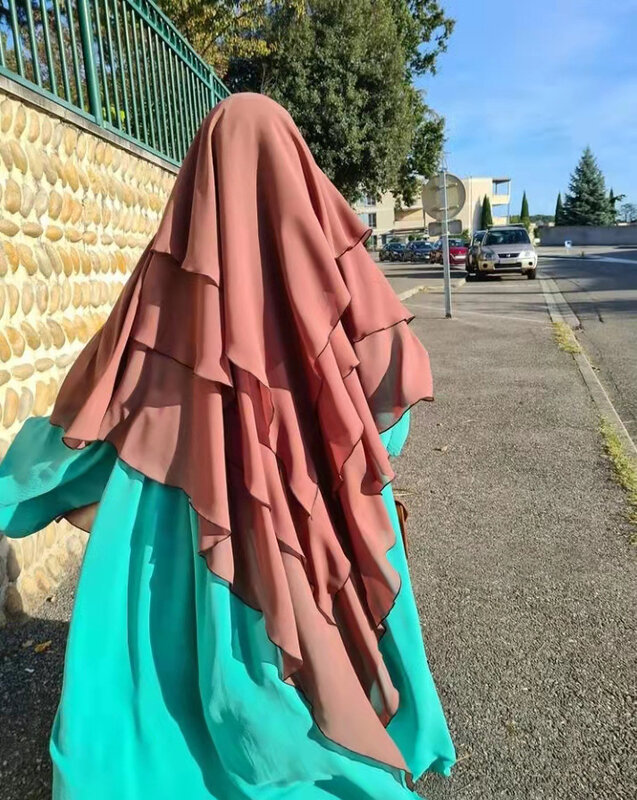 긴 히잡 저지 Femme Khimar Ramdan Eid 무슬림 여성 헤드카프, 3 중 프리미엄 저지 스카프 이슬람 이슬람기도 의류