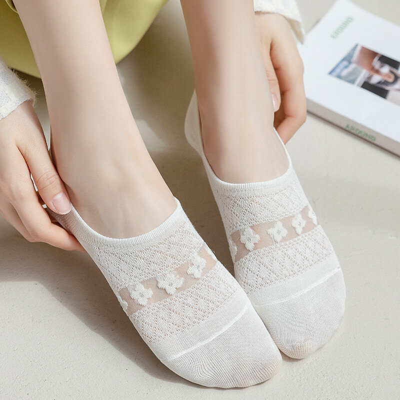5 Pairs Women Cotton Invisible No Show Socks Non-slip Summer Solid Color Short Socks Fashion Ankle Female Cotton Slipper Socks