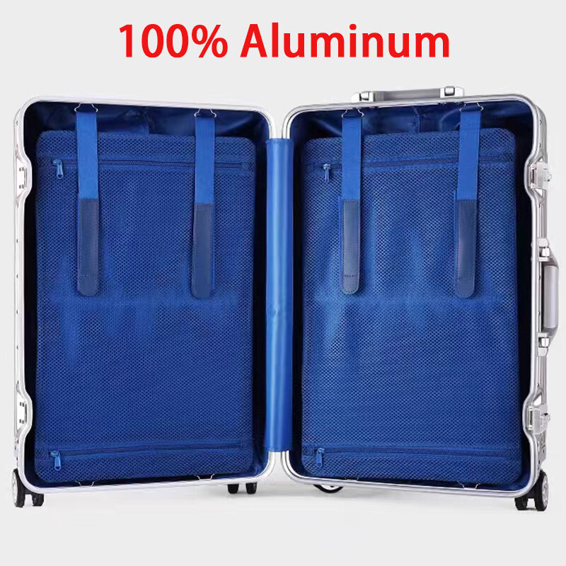 100% Alle Aluminium Magnesium Reiskoffer 20 "26" 30 "Metalen Wachtwoord Trolley Handbagage Reistas Rollende Bagagetas Koffer