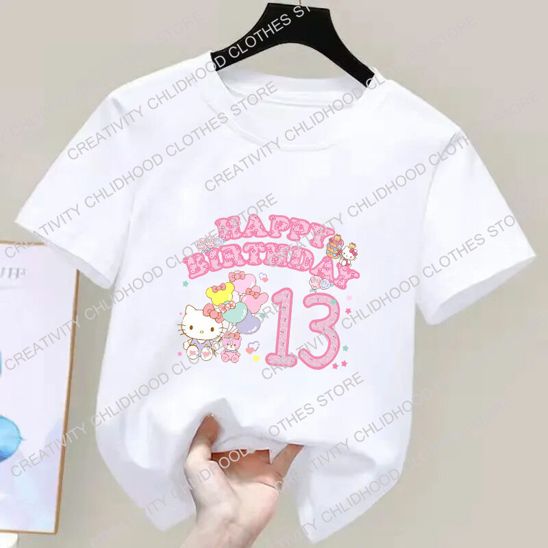 Hallo Kittys T-Shirt Kinder Geburtstag Nummer 123456789 Kawaii Anime T-Shirts Cartoons Freizeit kleidung T-Shirt Kind Mädchen Junge Top