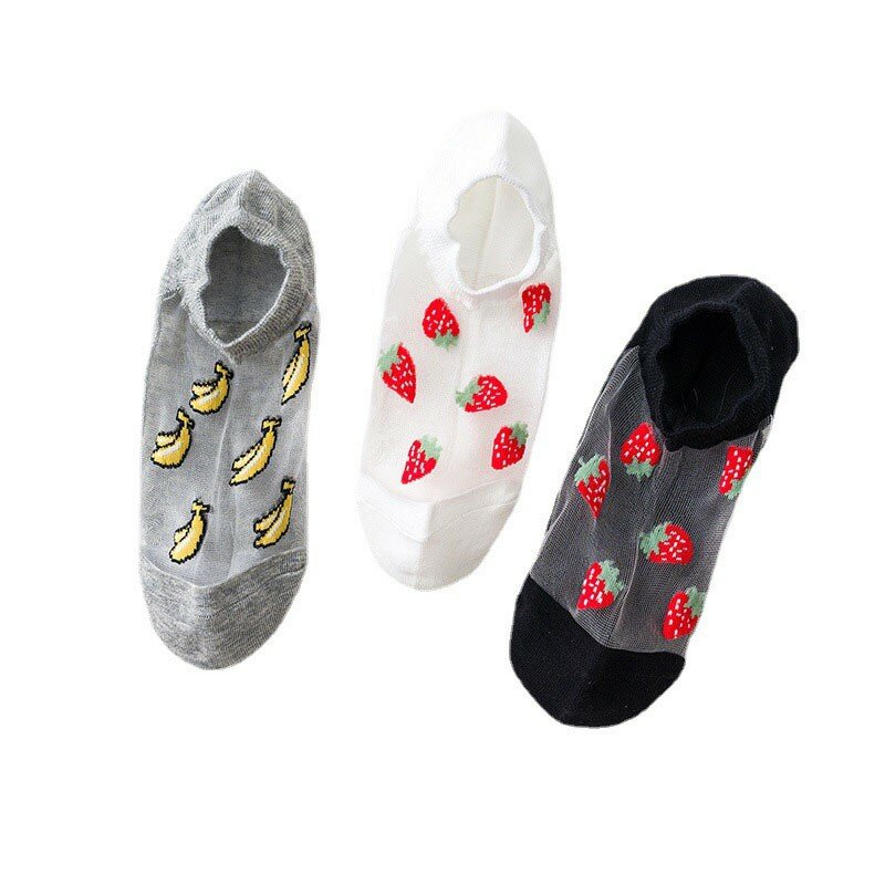 Meias de malha respirável para mulheres, meias de seda cristal, padrão de frutas elegantes e confortáveis, B106