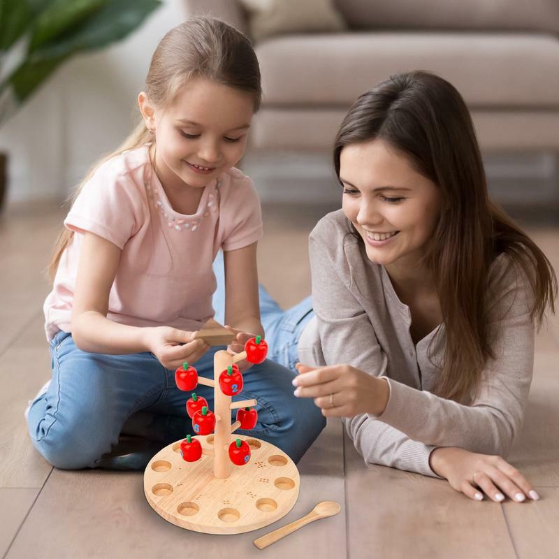 Montessori Puzzle matematyczne drewniane drzewo owocowe zabawka dla dzieci zabawa zbieranie jabłek gra matematyczna wczesne dzieciństwo poznawczy rodzic-dziecko