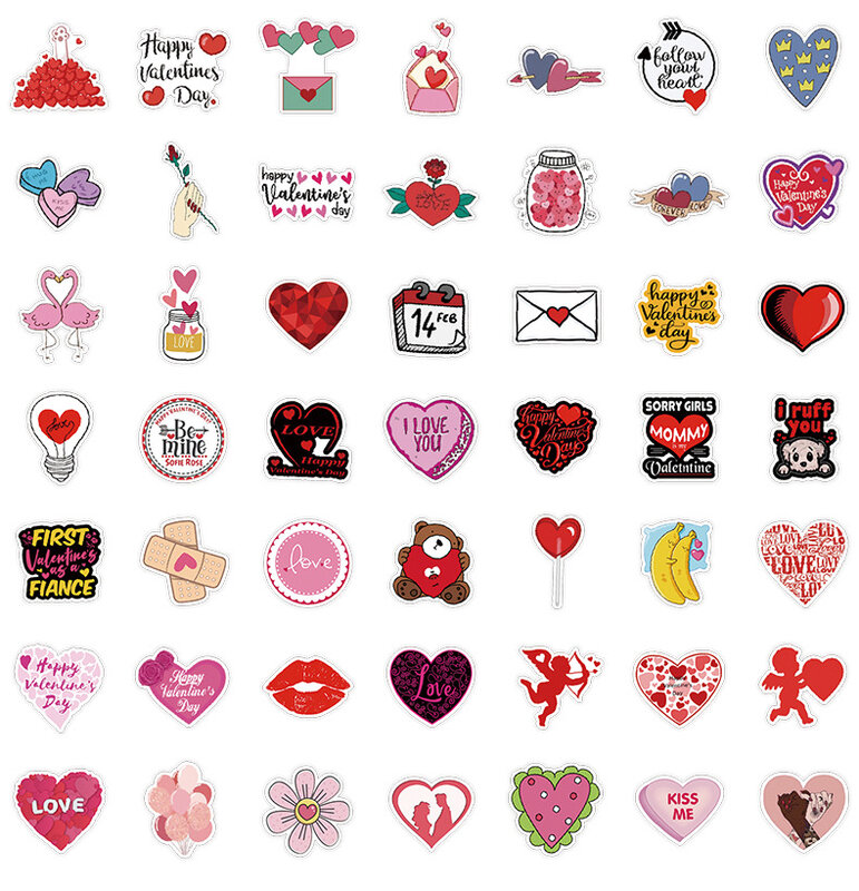 Valentine's Day Series Graffiti Adesivos, Adequado para Laptop, Capacetes, Decoração Desktop, Brinquedos DIY, Atacado, 50pcs