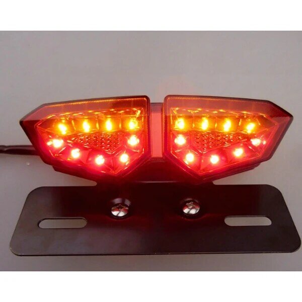 LED motor Universal lampu rem belakang lensa asap dengan merah & lampu kuning plat nomor