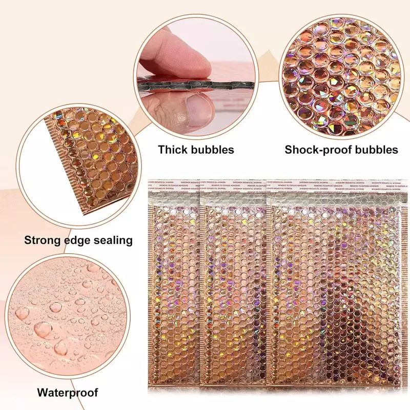 50Pcs/Pack Bubble Envelope Sending Package Holographic Shipping Packaging Laser Small Business Supplies Packing Bag Delivery Bag
