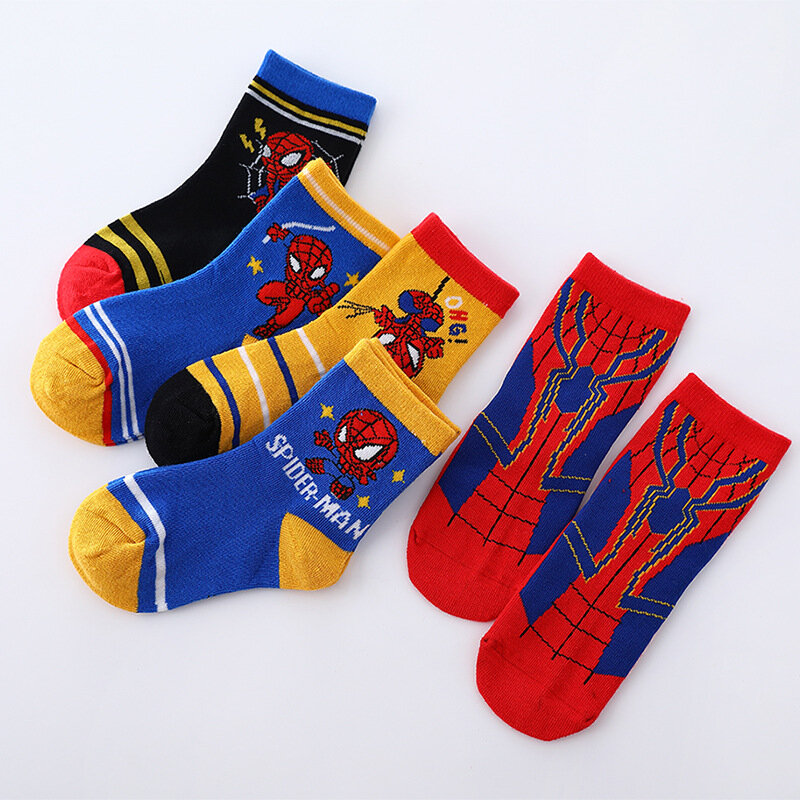 5 Pairs/Lot Disney Cartoon Marvel Spiderman Baby Autumn Winter New Cotton Socks Warm Mid-calf Socks for Boys 1-12 Years