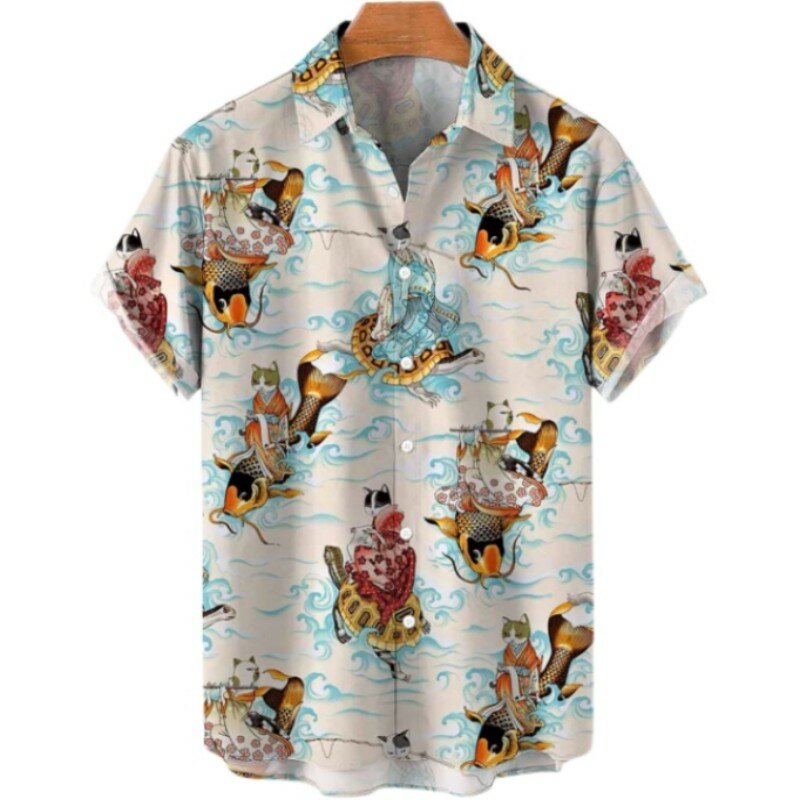 Camisa havaiana social casual masculina, estampa floral, oração de férias, caveira viking, tamanho grande, roupa de streetwear Y2k, moda verão