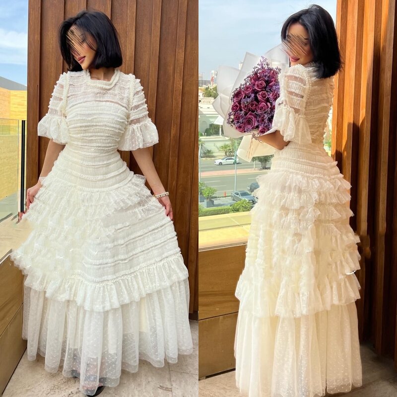 Prom Dress Net Draped Prom A-line O-Neck Bespoke Occasion Gown Midi Dresses Saudi Arabia