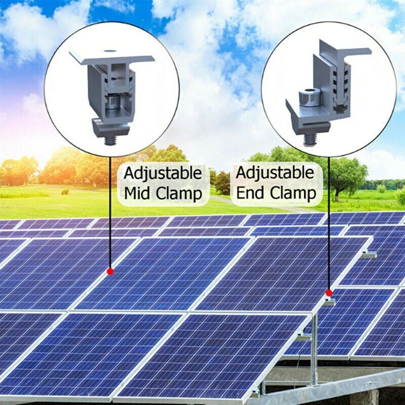 Panel surya memperbaiki braket pemasangan Panel surya, Kit ujung lampu tengah dapat disesuaikan untuk 19mm-55mm aksesori Panel surya berbingkai