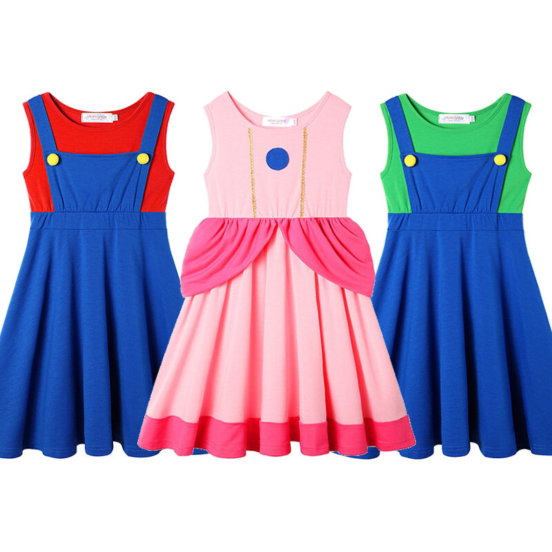 3 pezzi Disney Summer Dresses 2024 abito Casual per neonate Cute Summer Holiday DressFrozen Elsa Anna Costumes Party clothing