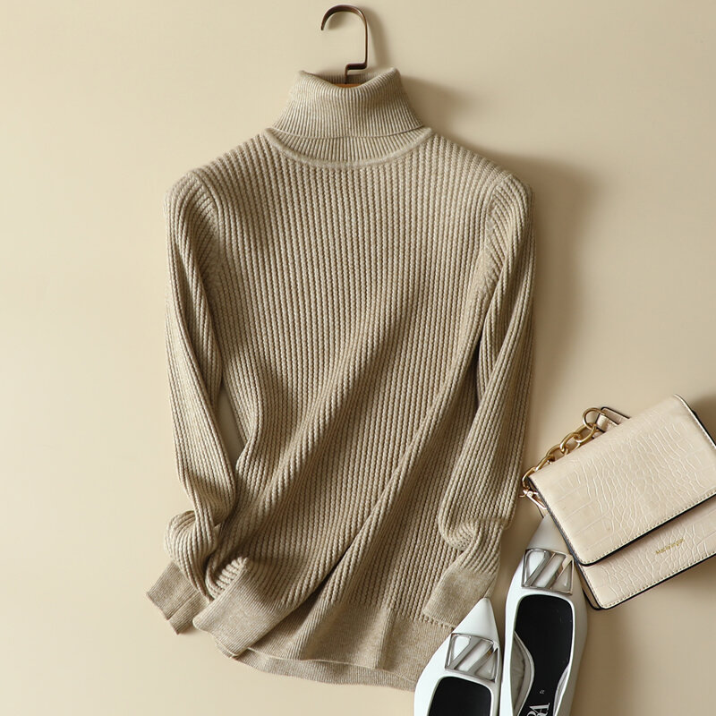 Turtleneck Solid Knitted Women Sweater Autumn New Design 2022 Solid Long-Sleeved Elegant Office Lady Pulls Outwear Tops