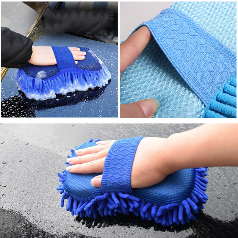 Chenille Car Wash Gloves, Microfiber Wipe, Scratch Free, Esponja de lavagem de carro, Veludo Coral, Ferramenta de limpeza de carro dupla face