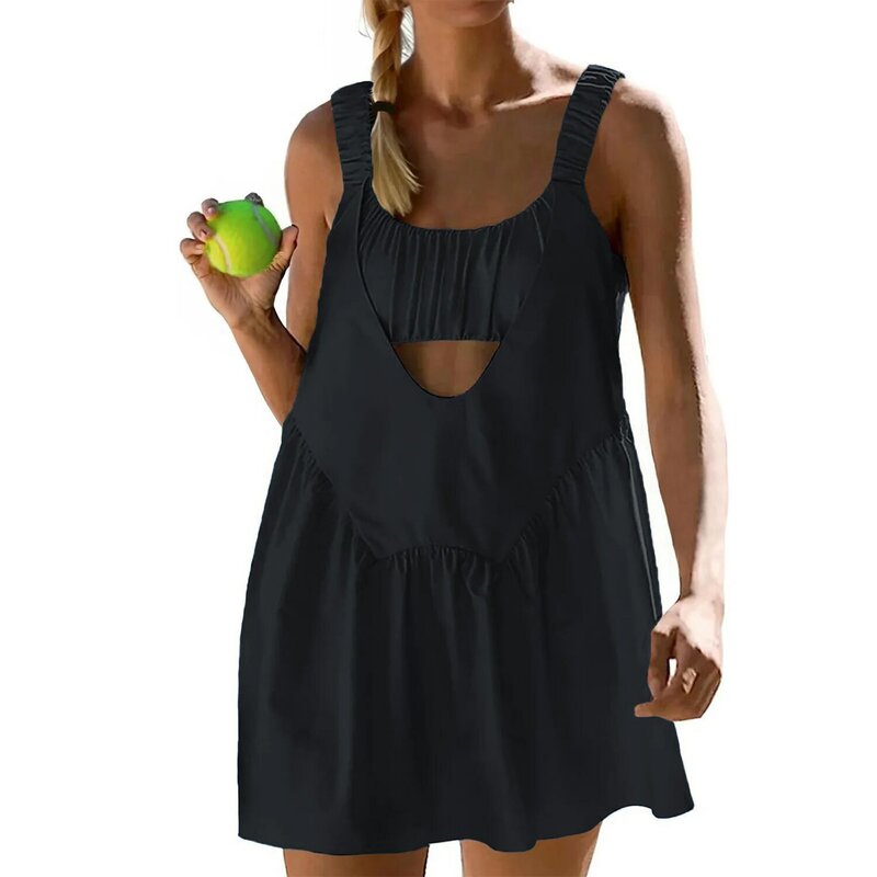 2024 Neuankömmling Frauen sexy Halfter rücken frei Outdoor-Sport Yoga Tennis Rock Kleid Shorts Set heißen Verkauf Mode Party Kleidung
