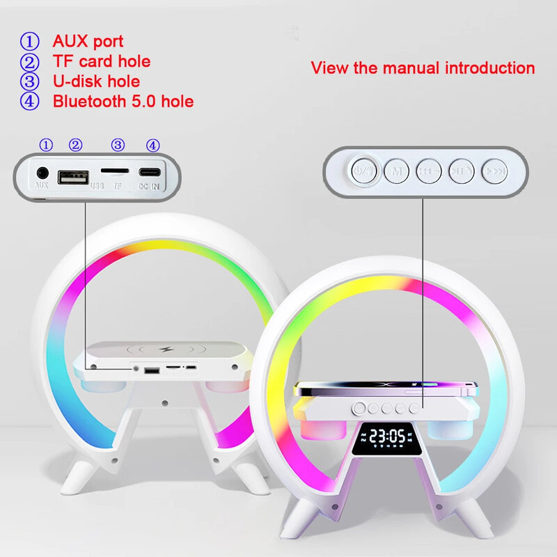 LED RGB Night Light 15W Fast Charging Station For iPhone Samsung Xiaomi Huawei Intelligent BluetoothAaudio Wireless Charger