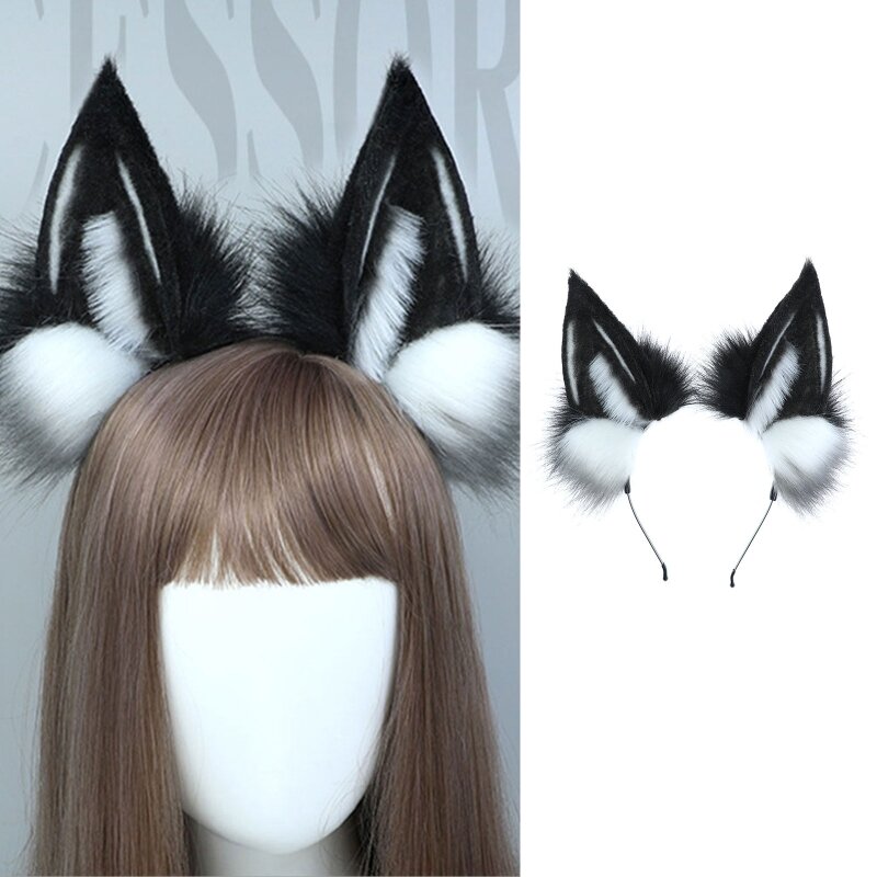 Aro de pelo de felpa simulación orejas de lobo diadema animales Prop para carnaval Cosplay