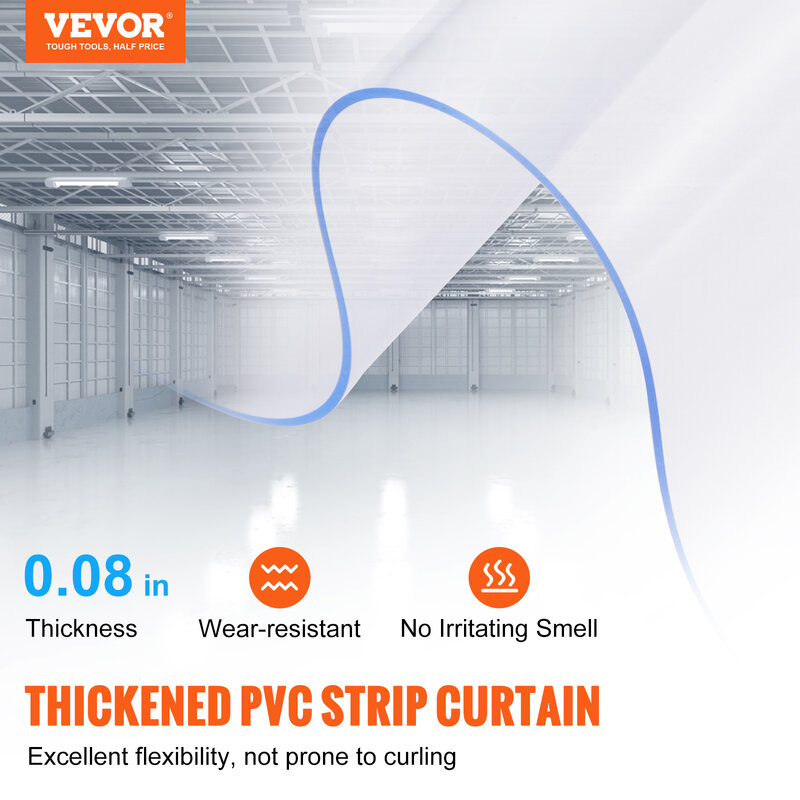 VEVOR PVC 문짝 스트립 커튼, 방풍 투명 행잉 스트립 장식 스크린, 실내 실외 단열, 창고 문
