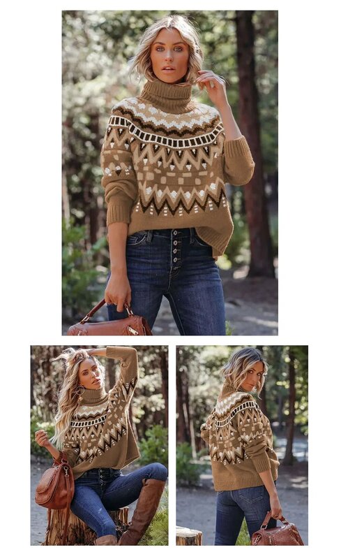 Sweter damski z okrągłym dekoltem jesienno-zimowym ciepły sweter z dzianiny w paski temperament dojeżdżający do pracy za duże modna sweter
