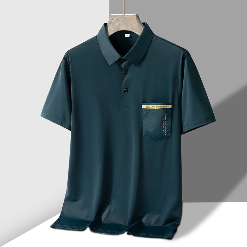루즈 포켓 프린트 레터 비즈니스 폴로 셔츠, 남성 의류, 2024 여름 캐주얼 풀오버, 올매치 티셔츠, 패션 신제품