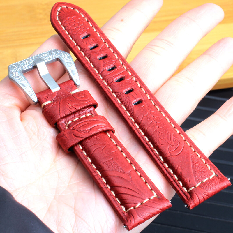 Personalidade retro pulseira de relógio de couro genuíno 20mm 22mm azul vermelho preto pulseira de relógio para vacheron vc constantin patek pp philippe
