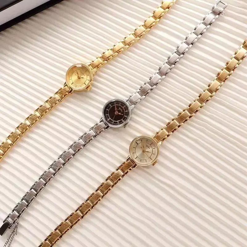 Banda de latón japonés de oro de 24k de alta calidad, Mini reloj Retro de lujo con cadena fina, exquisito reloj Medieval pequeño de oro para mujer
