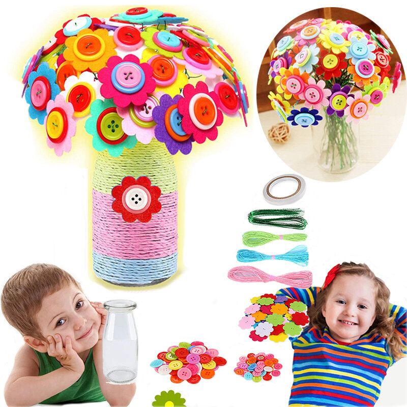 DIY Button Bouquet Handmade Gifts Room Decor Flower Craft Kit Creative Toys Kids Make Your Own Bouquet Art Project Activity Gift