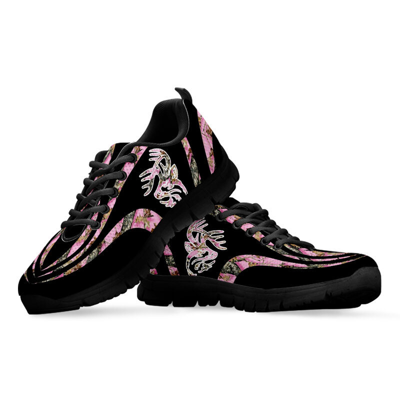 INSTANTARTS Women's Animal Print Shoes Pink Elk/Antler Design Brand Sneakers Black Soft Sole Casual Shoes Zapatos Planos
