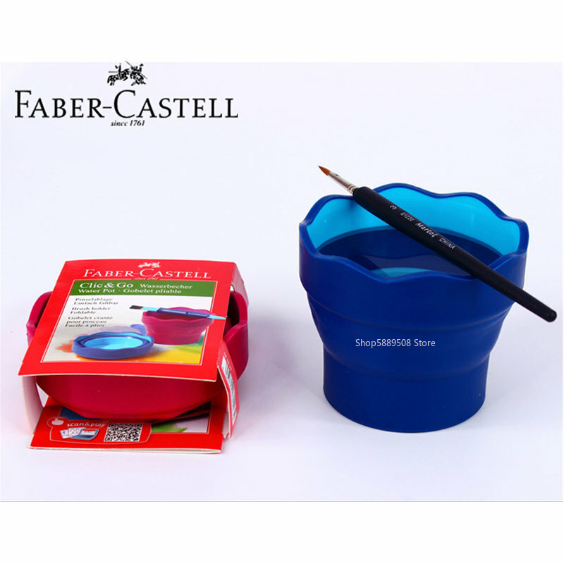 FABER CASTELL Folding Silicone Art Gouache Paint Washing Canister Portable Watercolor Brush Shabu Shabu Bucket Holder Small