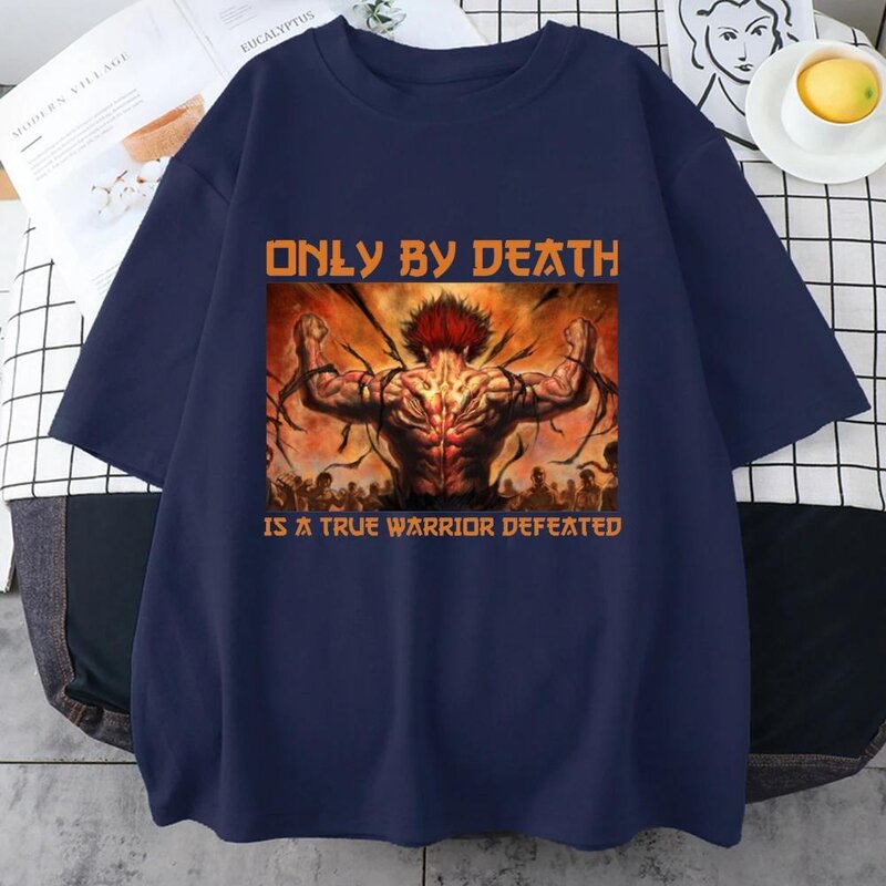 Camiseta Anime Estampada para Jovens, Só pela Morte é um Verdadeiro Guerreiro, Padrão Legal Derrotado, Camisa de Gola Redonda, Camisa Casual de Manga Curta, Exterior