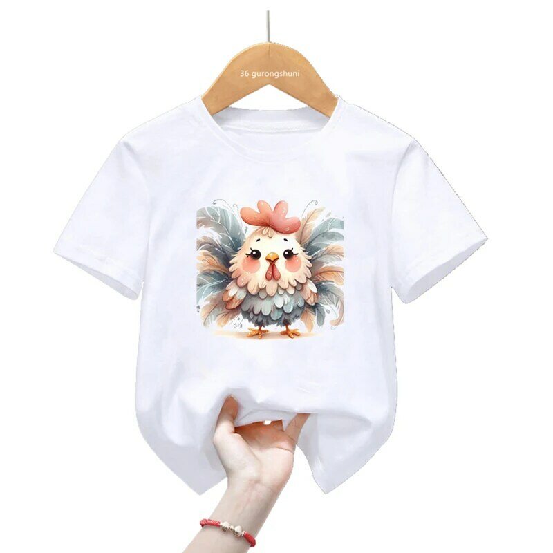 2024 gorąca wyprzedaż urocza koszulka z nadrukiem akwarelowy ptak dziewczęce/chłopięce Harajuku Kawaii dziecięce letnie topy modne T-shirty Streetwear