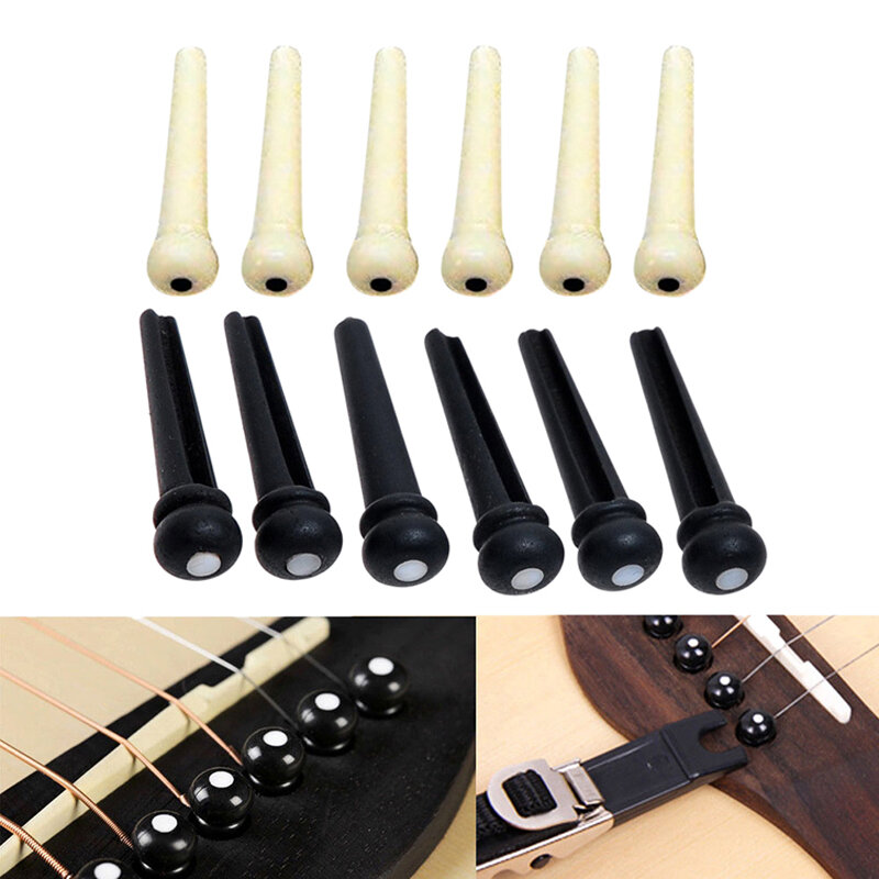 6 Pcs Guitar String Pegs Ebony Bridge Pins Taper Acoustic Guitar Accessories