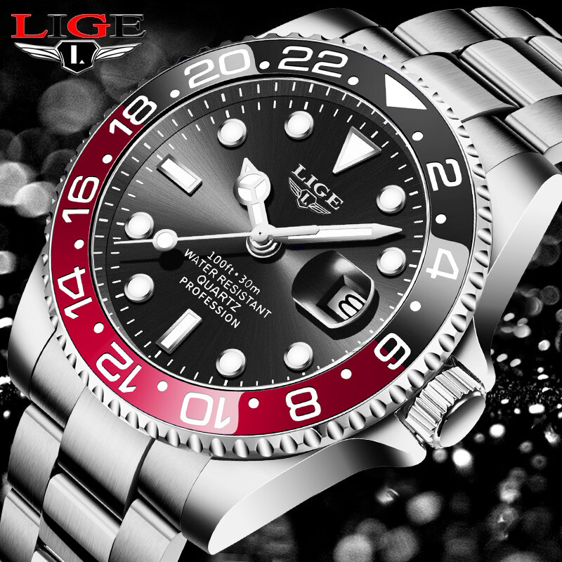LIGE-reloj analógico de acero inoxidable para hombre, accesorio de pulsera resistente al agua con calendario, complemento masculino de marca de lujo con diseño militar, perfecto para negocios