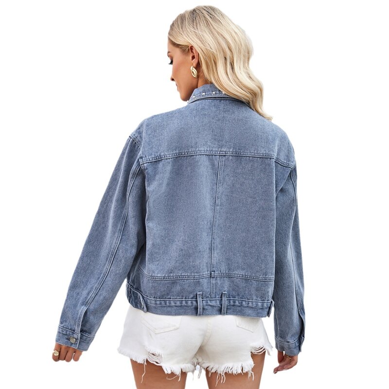 Женская джинсовая куртка с заклепками, стильная свободная повседневная куртка в стиле панк с эффектом потертости, весна 2024