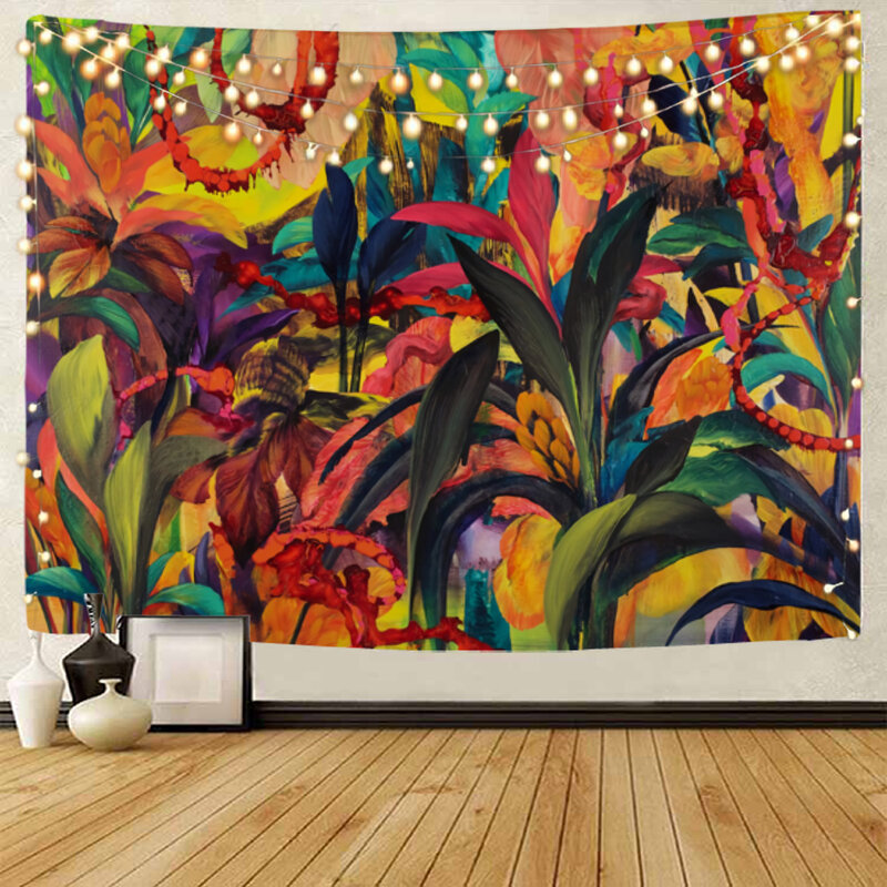 Piękny tropikalny las deszczowy roślina akwarela obraz w tle dekoracja gobelin do domu dekoracja sypialni salonu