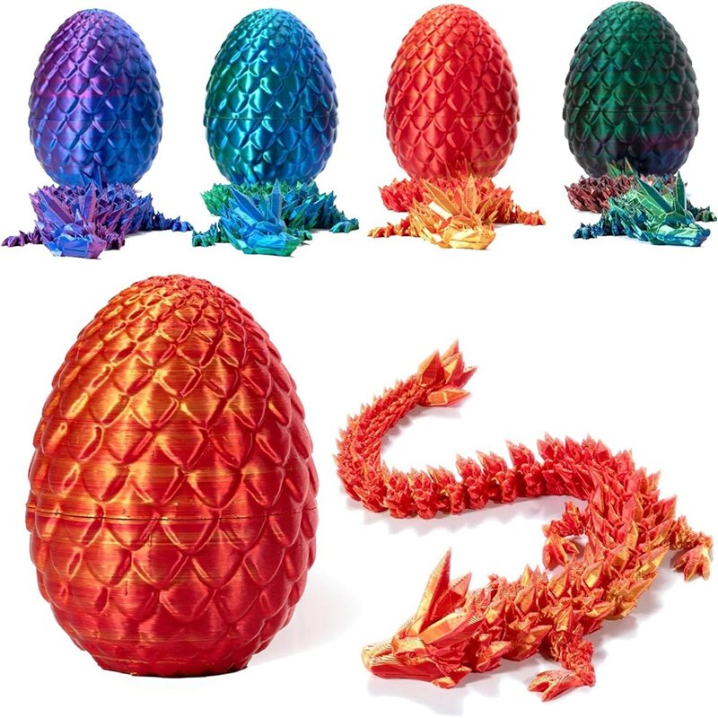 Mainan cetak Naga 3D dalam telur, dekorasi kantor rumah naga kristal dengan telur naga diartikulasikan penuh