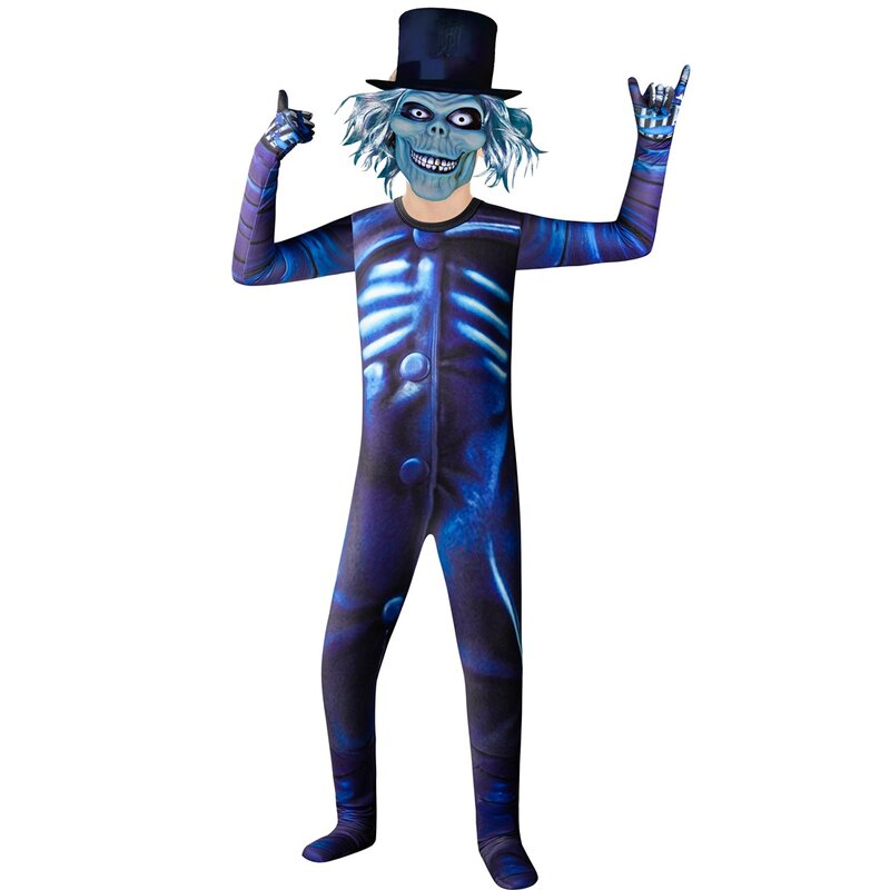 Kids Scary Halloween Costume Glow in The Dark Skeleton Costume for Boys Jumpsuit Blue Skeleton Costume for Child