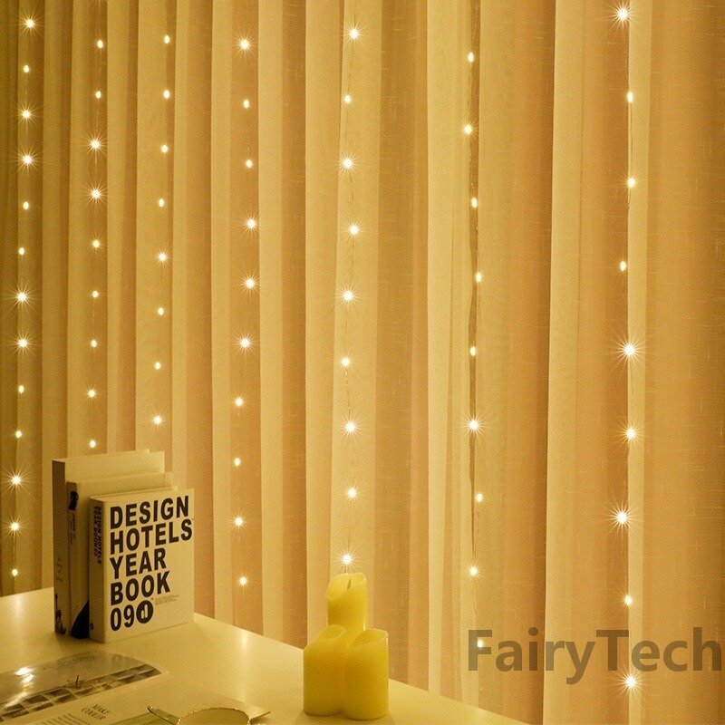 Guirnalda de luces LED para decoración navideña, luces de cuento de hadas con Control remoto de 3m, cortinas para dormitorio y hogar al aire libre